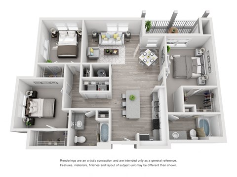 Floor plan for 3 beds, 2 baths, 1486 sqft